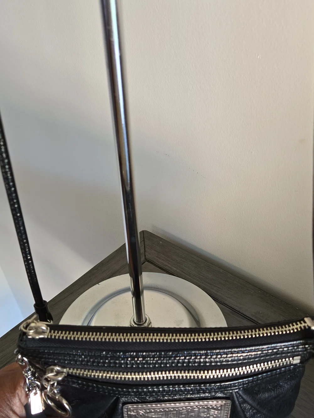 Black Leather Coach Poppy Crossbody/ Wristlet with Silver Hardware